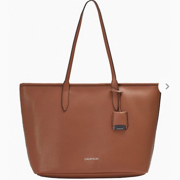 Calvin Klein Pebble Mid Tote Medium Bag Caramel Brown Women's Handbag H0DAZGD2 - Picture 1 of 5